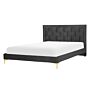 Upholstered Bed Frame Black Velvet Eu Double 140x200 Cm 4ft6 Headboard Golden Legs Beliani