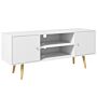 Homcom Tv Unit Cabinet For Tvs Up To 55 Inches, Tv Stand With Storage Shelves And Wood Legs, White