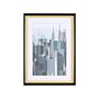 Framed Wall Art Blue And Grey Print Gold And Black Frame 60 X 80 Cm Skyscrapers City Passe-partout