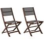 Set Of 2 Garden Chairs Dark Acacia Wood Grey Pvc Fabric Folding Outdoor Patio Armless Classic Timeless Style