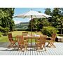 Outdoor Dining Set Light Acacia Wood 6 Seater Table Folding Chairs Rustic Design Parasol To Choose Beliani