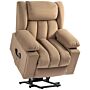 Homcom Power Lift Recliner Chair With Vibration Massage And Heat, Electric Lift Chair, Overstuffed Fabric Riser And Reclining Armchair With Usb Ports, Cup Holders, Light Brown