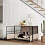 Pawhut 100cm Furniture Style Dog Crate Dog Cage End Table Indoor With 3 Doors Soft Washable Cushion, For Large Sized Dogs