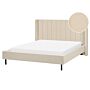 Eu King Size Bed Frame Beige Boucle Fabric 5ft3 Upholstered Headboard Slatted Base Black Legs Modern Design Beliani