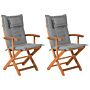 Set Of 2 Garden Dining Chairs Light Wood With Grey Cushion Acacia Wood Frame Folding Rustic Design Beliani