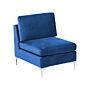 1-seat Section Blue Velvet Sofa Module Silver Metal Legs