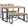 Dining Set Light Wood Top Black Steel Frame Rectangular Table 110 X 70 Cm 4 Seater With 2 Chairs And Bench