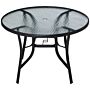 Outsunny 106cm Round Garden Dining Table With Parasol Hole Tempered Glass Top Steel Frame