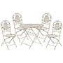 Garden Dining Set Off-white Iron Foldable 4 Seater Distressed Metal 4 Chairs Table Outdoor Uv Rust Resistance French Retro Style Beliani