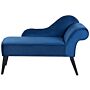 Chaise Lounge Blue Velvet Upholstery Dark Wood Legs Right Hand