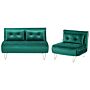 Living Room Set Green Velvet Single And 2 Seater Sofa Bed With Cushions Metal Hairpin Legs