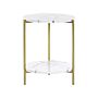 Side Table White With Gold Mdf Iron ⌀ 40 Cm With Shelf Metal Legs