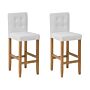 Set Of 2 Bar Stools Off-white Faux Leather With Backrest Dining Room Kitchen Upholstered