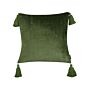 Decorative Cushion Green Velvet 45 X 45 Cm Square With Tassels Elegant Décor Accessories