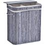 Homcom 100l Wooden Laundry Basket W/ Split Compartment Lid Removable Lining Handles Air Holes Ventilation Durable Water-resistant Clothes Storage Grey