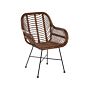 Rattan Armchair Brown Wicker Black Metal Legs Living Dining Room