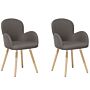 Set Of 2 Dining Chairs Taupe Fabric Upholstery Light Wood Legs Modern Eclectic Style