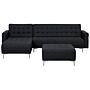 Corner Sofa Bed Graphite Grey Tufted Fabric Modern L-shaped Modular 4 Seater With Ottoman Right Hand Chaise Longue Beliani