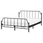 Bed Frame Black Metal 160 X 200 Cm King Size Poplar Wood Slats Industrial