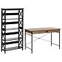 Home Office Set Desk Bookcase Dark Wood And Black Mdf Steel Legs Shelves Drawer