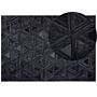 Rug Black Cowhide Leather 230 X 160 Cm Pattern Handcrafted Low Pile