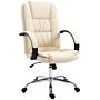 Vinsetto High Back Swivel Chair, Pu Leather Executive Office Chair With Padded Armrests, Adjustable Height, Tilt Function, Beige