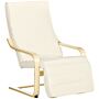 Homcom Wooden Lounging Chair Deck Relaxing Recliner Lounge Seat With Adjustable Footrest & Removable Cushion, Cream White