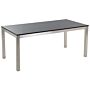 Garden Dining Table Black And Silver Granite Table Top Stainless Steel Legs Outdoor Resistances 6 Seater 180 X 90 X 74 Cm