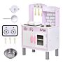 Homcom Kids Kitchen Play Set Wooden Pretend Play Toy W/ Sounds Utensils Pans Storage Child Role Play Accessories For 3 Years+ Pink