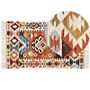 Kilim Area Rug Multicolour Wool And Cotton 80 X 150 Cm Handmade Woven Boho Patchwork Pattern With Tassels