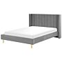 Eu King Size Bed Frame 5ft3 Grey Velvet Slatted Base