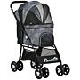 Pawhut Pet Stroller Dog Pushchair Cat Travel Carriage Foldable Carrying Bag W/ Universal Wheels, Brake Canopy For Xs & S Sized Pets, Grey