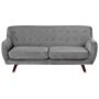 Sofa Grey Velvet 3 Seater Button Tufted Back Cushioned Seat Wooden Legs