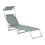 Garden Sun Lounger Grey Steel Frame Foldable Reclining Backrest Detachable Canopy Rust Resistant Patio Terrace