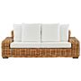 Garden Sofa Natural Rattan Outdoor 3 Seater With Off-white Cushions Wicker