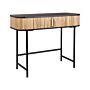 Console Table Light Wood With Black Mdf Paulownia Wood Front 2 Door Particle Board Iron Legs With Shelves Modern Bedroom Storage Solution Beliani