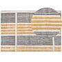 Area Rug Yellow And Black Cotton 200 X 300 Cm Flat Weave Jacquard Woven Striped Pattern