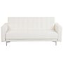 Sofa Bed White Faux Leather Tufted Modular 3 Seater Silver Legs Track Arm