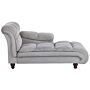 Chaise Lounge Grey Velvet Upholstery Biscuit Padding Black Legs