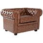 Chesterfield Armchair Brown Faux Leather Black Legs