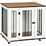 Pawhut Dog Crate Furniture With Wheels, Dog Cage End Table For Medium Dogs, With Lockable Door, White, 80 X 60 X 76.5cm