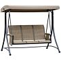 Outsunny 3 Person Outdoor Patio Porch Swing Chair With High Back Design, Side Pouches And Adjustable Canopy, Brown