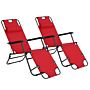 Outsunny 2 Pieces Foldable Sun Loungers With Adjustable Back, Outdoor Reclining Garden Chairs With Pillow And Armrests, Red