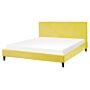 Eu King Size Panel Bed 5ft3 Yellow Velvet Slatted Frame