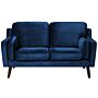 Sofa Blue 2 Seater Velvet Wooden Legs Classic Beliani