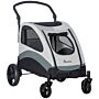 Pawhut Pet Stroller For Medium Dogs Cat Pushchair Buggy Pram With 4 Wheels Safety Leash Zipper Doors Mesh Windows Storage Bag, Grey