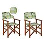 Set Of 2 Garden Director's Chairs Dark Wood With Grey Acacia Tropical Leaves Pattern Replacement Fabric Folding