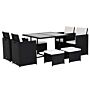 Outsunny 9pc Garden Rattan Dining Set Outdoor Patio Dining Table Set Weave Wicker 8 Seater Stool Black