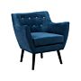 Armchair Blue Velvet Button Back Rubberwood Legs