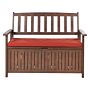 Garden Bench With Storage Dark Solid Acacia Wood Red Cushion 120 X 60 Cm 2 Seater Outdoor Patio